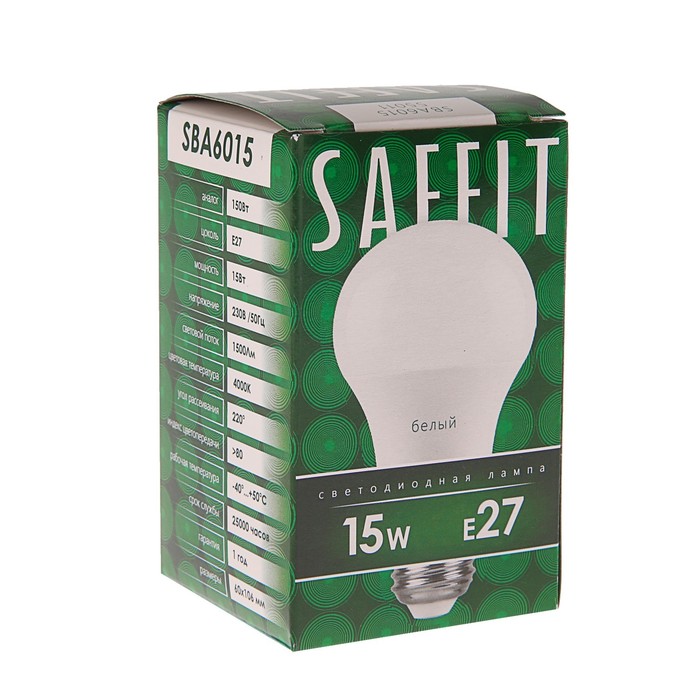 lampa-svetodiodnaja-saffit-sba6015-a60-e27-15-vt-230-v-4000-k-1500-lm-220amp176-118h60-mm-4335702-1 Лампа светодиодная SAFFIT SBA6015, A60, E27, 15 Вт, 230 В, 4000 К, 1500 Лм, 220°, 118х60 мм — изображение 2