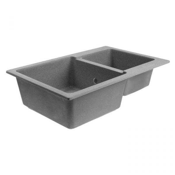 Мойка для кухни из камня ZEIN 191/Q8, 765x500 мм, прямоугольная, перелив, цвет серый — изображение 5