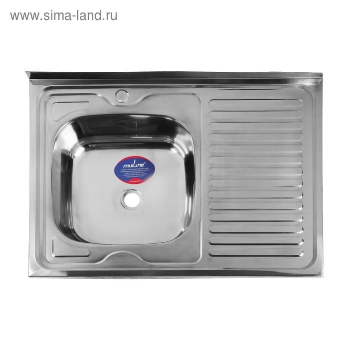 Мойка кухонная MIXLINE 527970, накладная, толщина 0.4 мм, 80х60х16 см, левая, выпуск 1 1/2&quot;