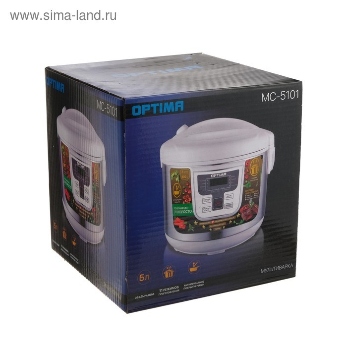 multivarka-optima-mc-5101-900-vt-5-l-11-programm-serebristajabelaja-5044151-7 Мультиварка OPTIMA MC-5101, 900 Вт, 5 л, 11 программ, серебристая/белая — изображение 8