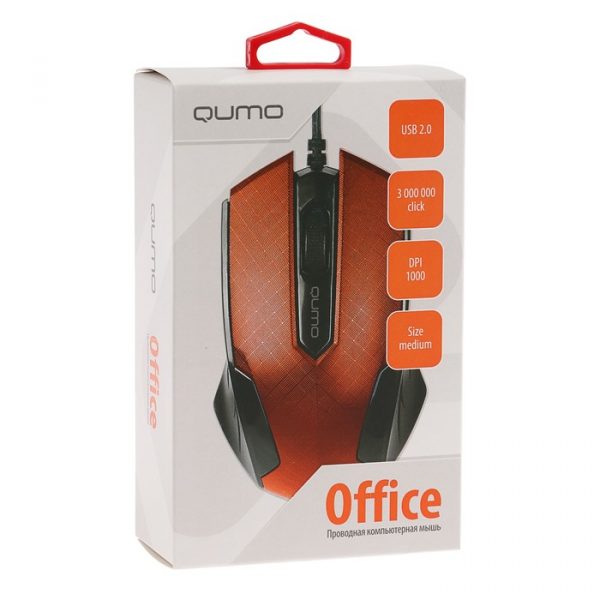 Мышь Qumo M14 Office, проводная, оптическая, 3 кнопки, 1000 dpi, USB, красная — изображение 5