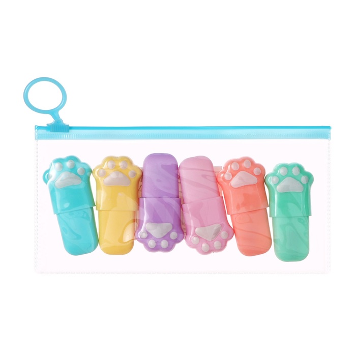 nabor-markerov-tekstovydelitelej-6-shtuk-6-cvetov-v-penale-na-molnii-lapki-pastel-10577628-4 Набор маркеров текстовыделителей 6 штук 6 цветов, в пенале на молнии Лапки пастель — изображение 5