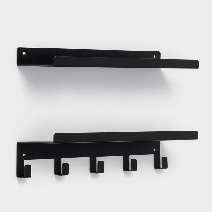 nabor-polok-s-krjuchkami-loft-2-polki-350amp215100amp21535-mm-350amp215100amp21580-mm-cvet-chernyj-9749944-1 Набор полок с крючками ЛОФТ, 2 полки: 350×100×35 мм, 350×100×80 мм, цвет черный — изображение 2