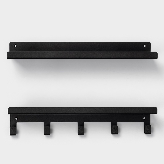 nabor-polok-s-krjuchkami-loft-2-polki-350amp215100amp21535-mm-350amp215100amp21580-mm-cvet-chernyj-9749944-2 Набор полок с крючками ЛОФТ, 2 полки: 350×100×35 мм, 350×100×80 мм, цвет черный — изображение 3