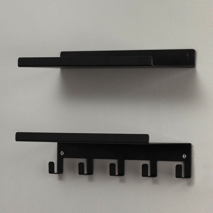 nabor-polok-s-krjuchkami-loft-2-polki-350amp215100amp21535-mm-350amp215100amp21580-mm-cvet-chernyj-9749944-6 Набор полок с крючками ЛОФТ, 2 полки: 350×100×35 мм, 350×100×80 мм, цвет черный — изображение 7