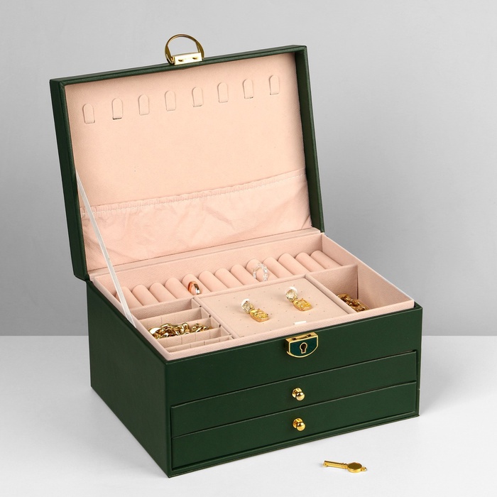 podstavka-dlja-ukrashenij-amp171shkatulkaamp187-3-jarusa-23amp21517amp21513-sm-cvet-zeljonyj-9905761-2 Подставка для украшений «Шкатулка» 3 яруса, 23×17×13 см, цвет зелёный — изображение 3