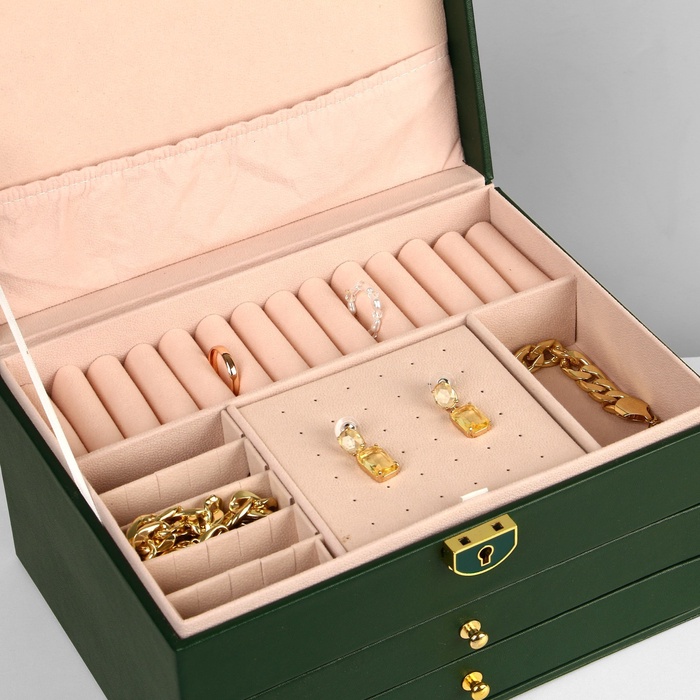 podstavka-dlja-ukrashenij-amp171shkatulkaamp187-3-jarusa-23amp21517amp21513-sm-cvet-zeljonyj-9905761-3 Подставка для украшений «Шкатулка» 3 яруса, 23×17×13 см, цвет зелёный — изображение 4