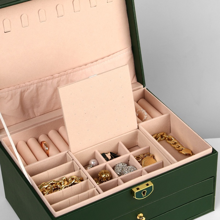 podstavka-dlja-ukrashenij-amp171shkatulkaamp187-3-jarusa-23amp21517amp21513-sm-cvet-zeljonyj-9905761-5 Подставка для украшений «Шкатулка» 3 яруса, 23×17×13 см, цвет зелёный — изображение 6