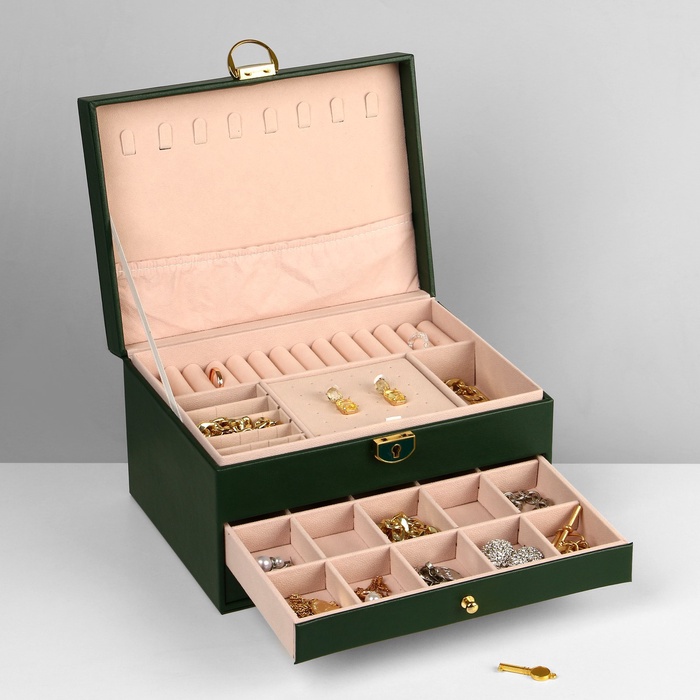 podstavka-dlja-ukrashenij-amp171shkatulkaamp187-3-jarusa-23amp21517amp21513-sm-cvet-zeljonyj-9905761-6 Подставка для украшений «Шкатулка» 3 яруса, 23×17×13 см, цвет зелёный — изображение 7