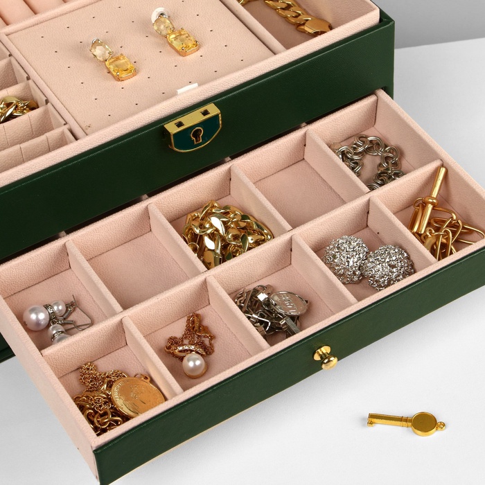 podstavka-dlja-ukrashenij-amp171shkatulkaamp187-3-jarusa-23amp21517amp21513-sm-cvet-zeljonyj-9905761-7 Подставка для украшений «Шкатулка» 3 яруса, 23×17×13 см, цвет зелёный — изображение 8