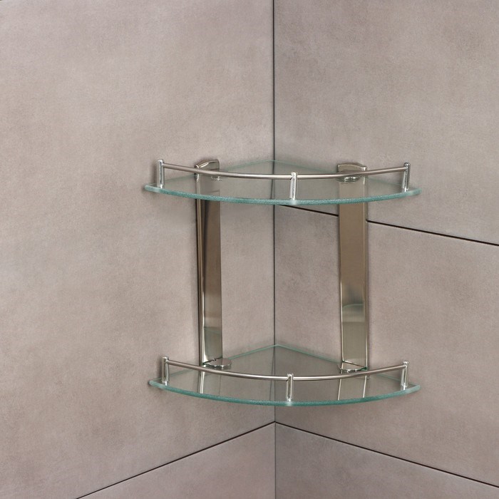 polka-dlja-vannoj-komnaty-2h-jarusnaja-uglovaja-shtolc-stamp246lz-24amp21524amp21528-sm-nerzhavejushhaja-stal-steklo-9562972-2 Полка для ванной комнаты 2х-ярусная угловая Штольц Stölz, 24×24×28 см, нержавеющая сталь, стекло — изображение 3