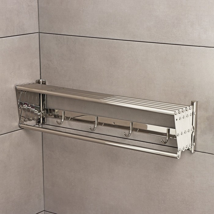 polka-vydvizhnaja-s-derzhatelem-polotenec-4-krjuchka-145amp2151235amp215585-sm-9283883-1 Полка выдвижная с держателем полотенец, 4 крючка 14,5×12(35)×58,5 см — изображение 2