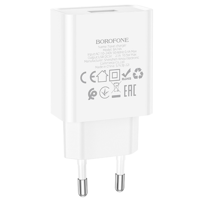 setevoe-zarjadnoe-ustrojstvo-borofone-ba74a-usb-21-a-beloe-10402246-4 Сетевое зарядное устройство Borofone BA74A, USB, 2,1 А, белое — изображение 5