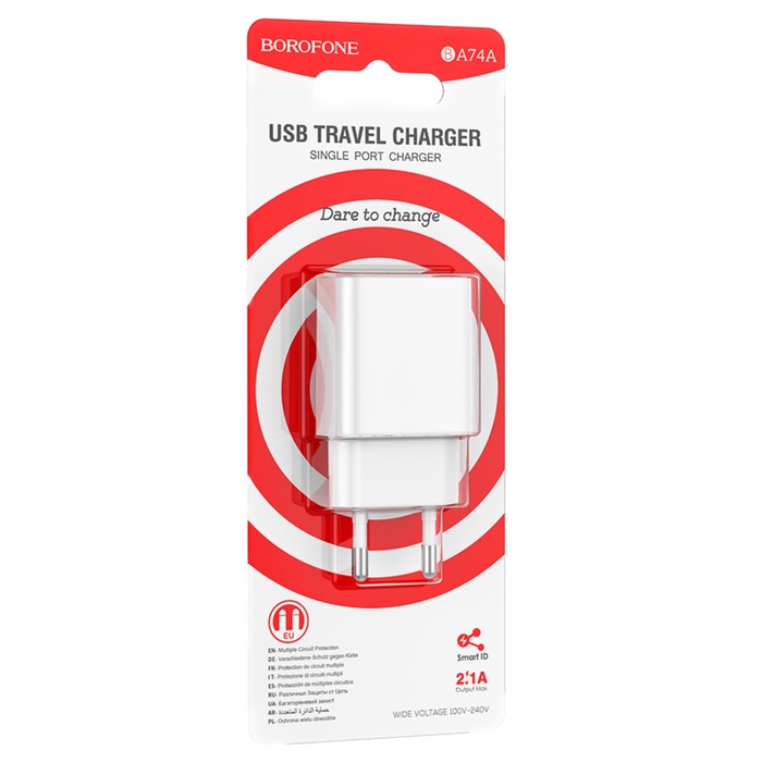 setevoe-zarjadnoe-ustrojstvo-borofone-ba74a-usb-21-a-beloe-10402246-9 Сетевое зарядное устройство Borofone BA74A, USB, 2,1 А, белое — изображение 10