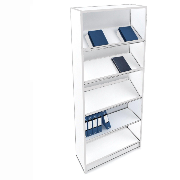 stellazh-iz-ldsp-s-3-naklonnymi-polkami-2-prjamye-polki-85amp21530amp215200-sm-cvet-belyj-2451529-1 Стеллаж из ЛДСП с 3 наклонными полками, 2 прямые полки, 85×30×200 см, цвет белый — изображение 2