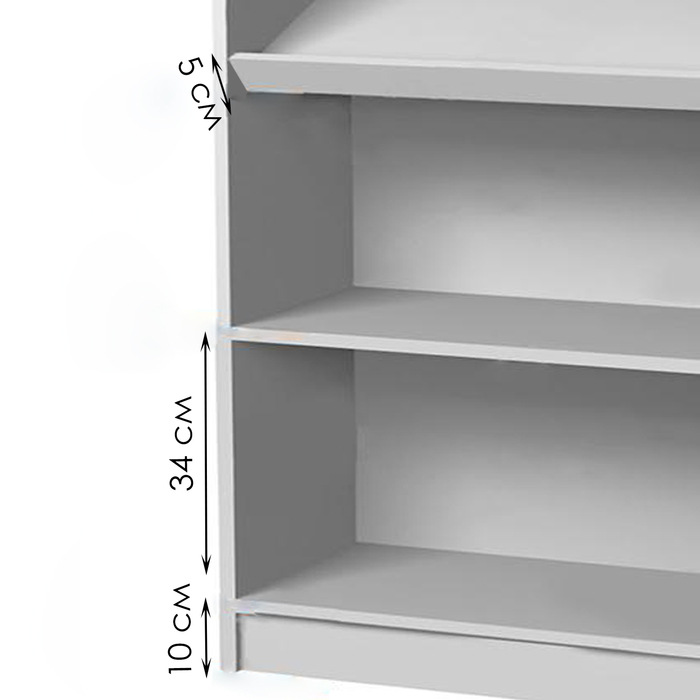 stellazh-iz-ldsp-s-3-naklonnymi-polkami-2-prjamye-polki-85amp21530amp215200-sm-cvet-belyj-2451529-2 Стеллаж из ЛДСП с 3 наклонными полками, 2 прямые полки, 85×30×200 см, цвет белый — изображение 3