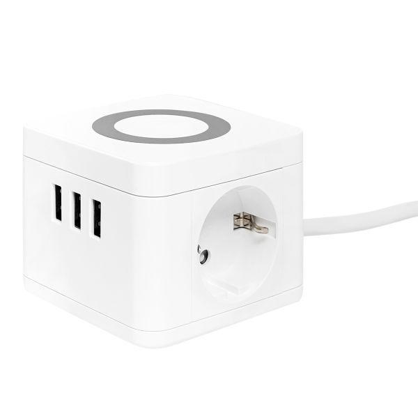 Удлинитель &quot;Куб&quot; 2х1.3м 3USB 2.4А+зарядное устройство 1кв.мм EKF UBA-CUB-3-WC