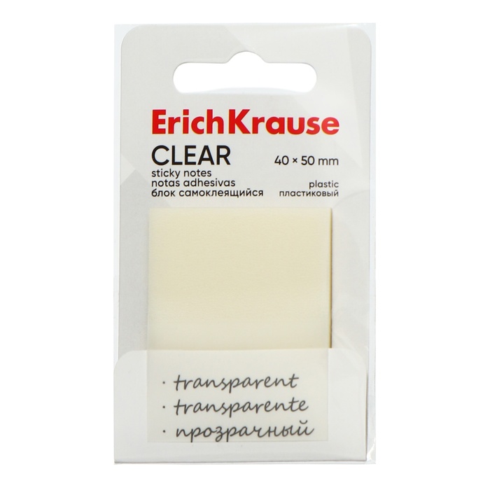 Блок с липким краем пластиковый 40х50 мм, ErichKrause &quot;Clear&quot;, 50 листов, прозрачный